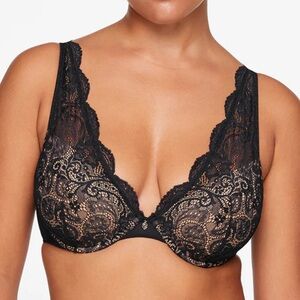 ThirdLove Black Lace Plunge Bra 38 E